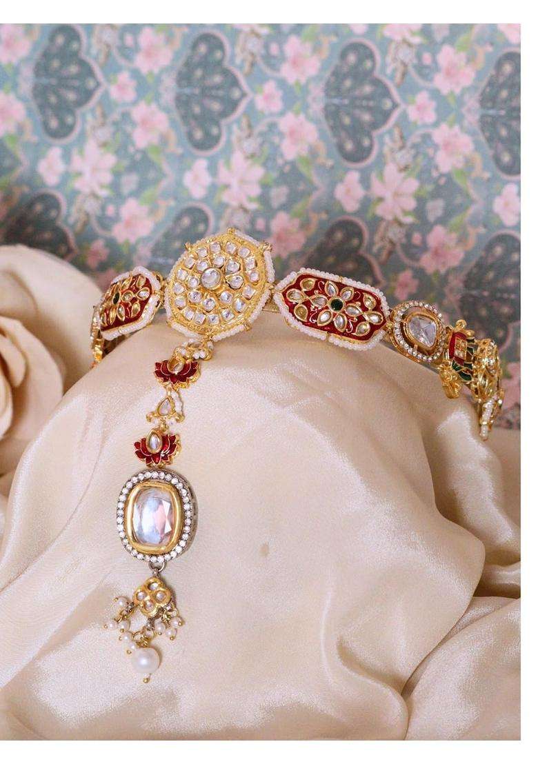 Viana Jewels Multicolor Apala Maangtikka Hairband for Women Brass Kundan Matha Patti Traditional Bridal - Indya