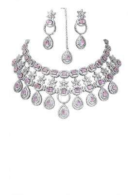 Choker Necklace Set with Tikka Silver CZ