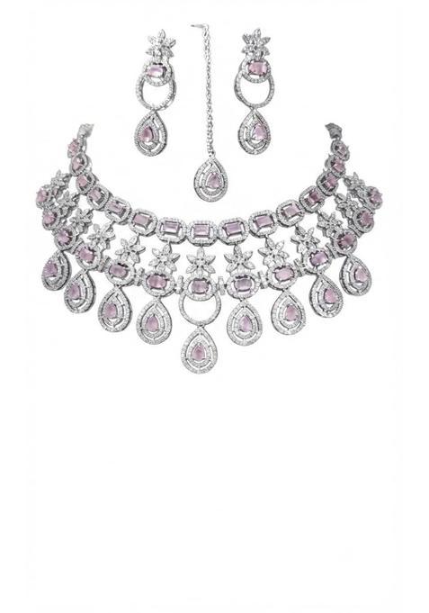 Choker Necklace Set with Tikka Silver CZ