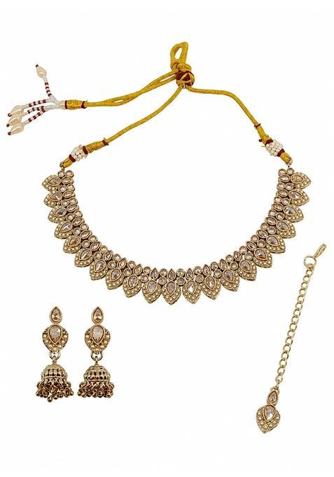 Saloni Fashion Jewellery Glimmery Round and Oval Shape Brown Kundan Stone Mehandi Gold Plated Choker Necklace