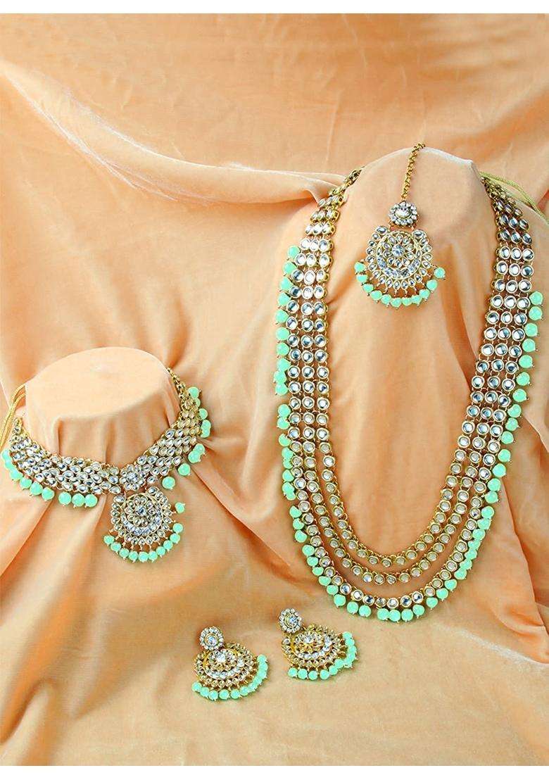 I Jewels Traditional 18K Gold Plated Kundan and Pearl Studded Bridal Choker Necklace Jewellery Set - Indya
