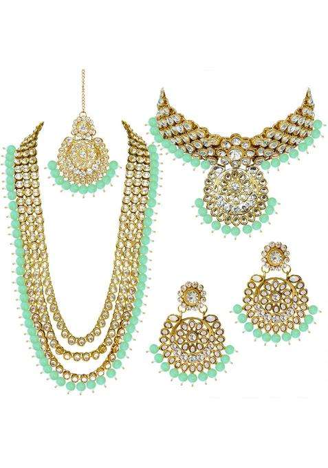 I Jewels Traditional 18K Gold Plated Kundan and Pearl Studded Bridal Choker Necklace Jewellery Set