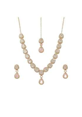 Mahera Jewels Pink Kundan Necklace Set for Women CZ Diamond Studded