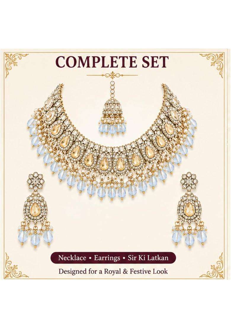 SK Jewellers Fashion Traditional Kundan Choker Necklace Set with Earrings and Maang Tikka for Women - Indya
