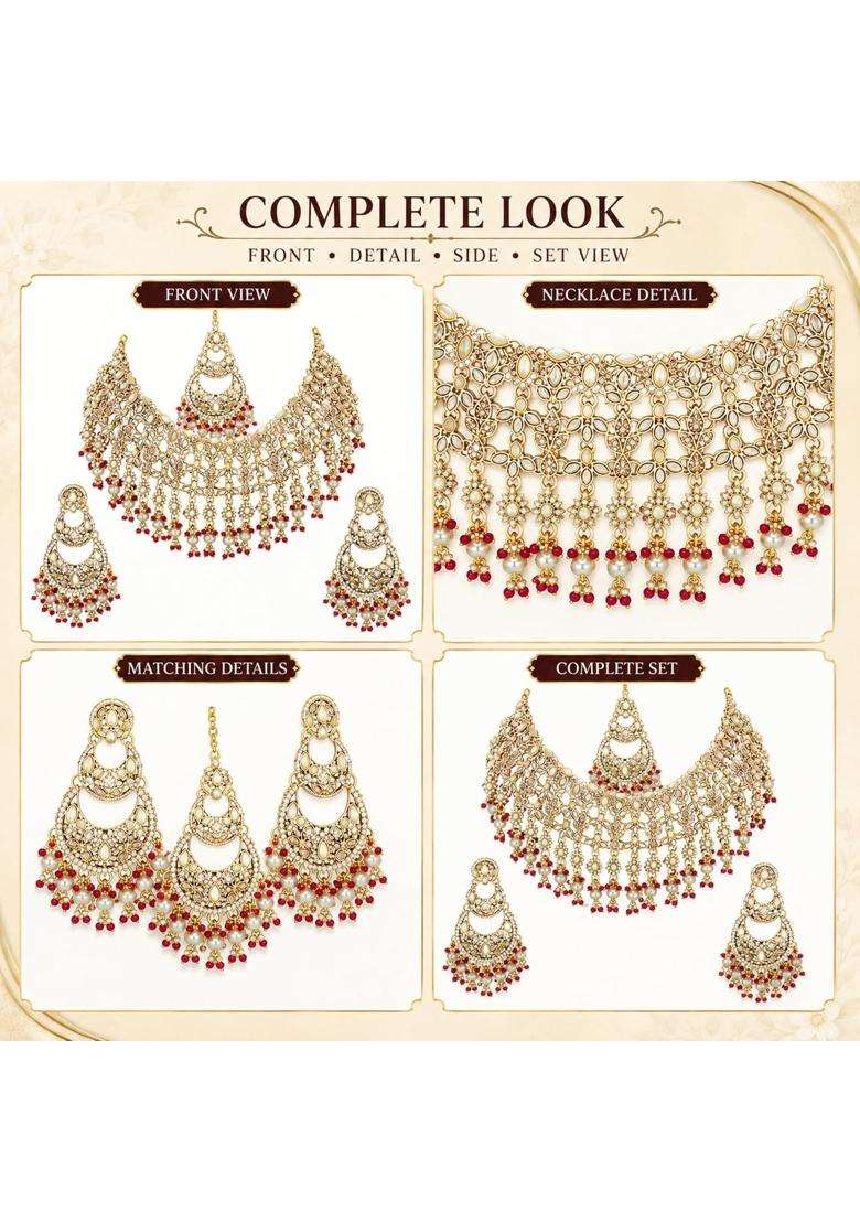 SK Jewellers Fashion Traditional Kundan Choker Necklace Set with Earrings and Maang Tikka for Women - Indya