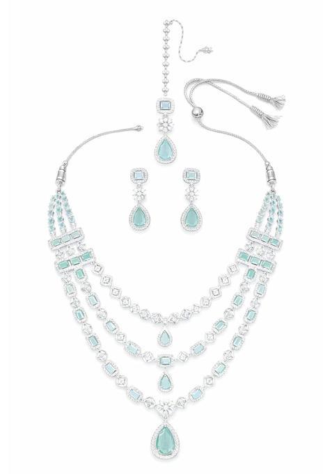 Latest Long Design Stone Studded Necklace Set for Women with Matching Earrings and Maang Tikka