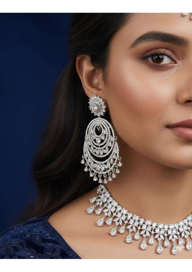 White Bridal Necklace Set with Earrings and Maang Tikka for Women and Girls - Indya