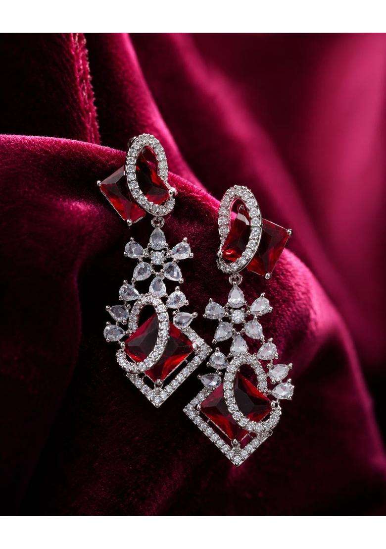Honeysoni American Diamond Ruby Red Stone Bridal Jewellery Set for Women - Indya