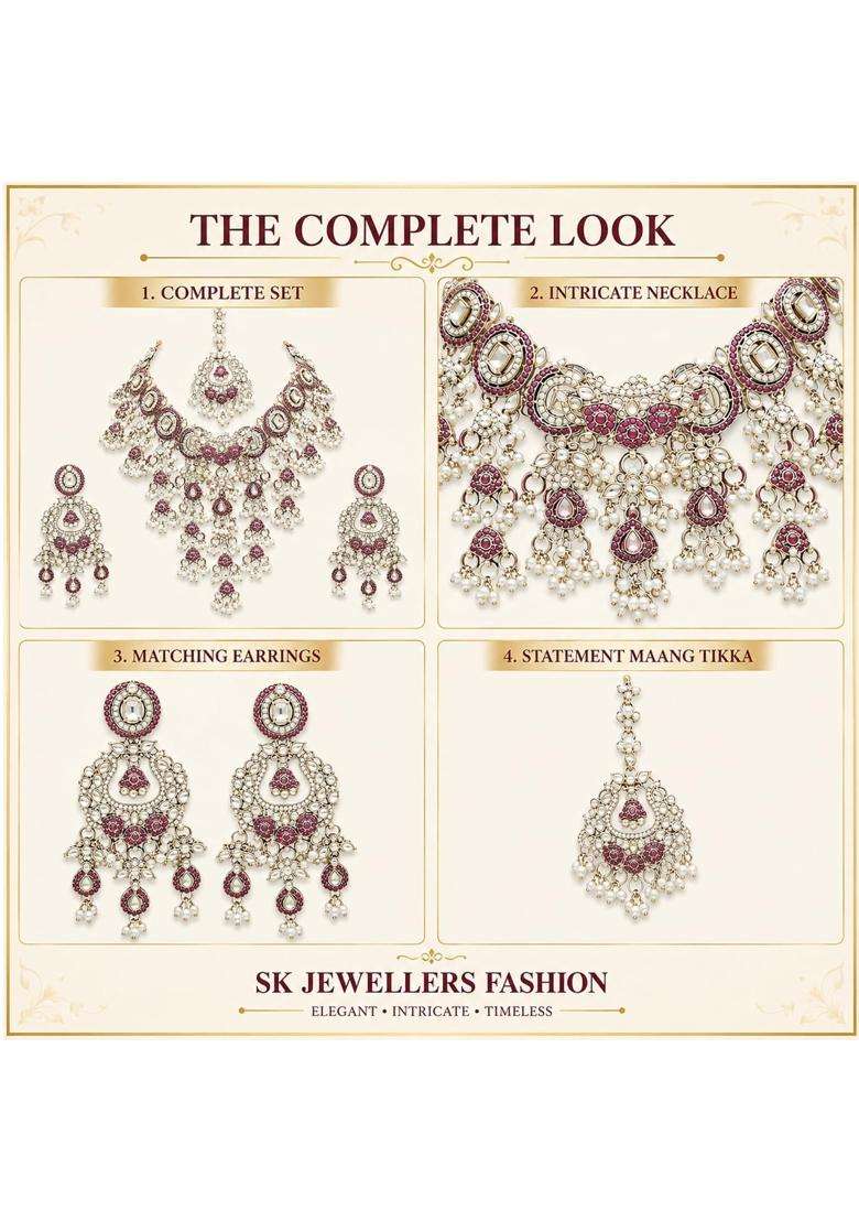 SK Jewellers Fashion Traditional Kundan Choker Necklace Set with Earrings and Maang Tikka for Women - Indya