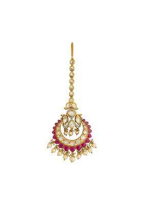 Kushals Fashion Jewellery Ruby Victorian Polished Kundan Maang Tikka for Women
