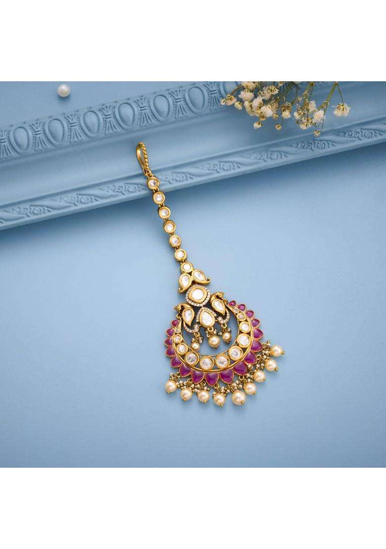Kushals Fashion Jewellery Ruby Victorian Polished Kundan Maang Tikka for Women - Indya