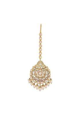 Kushals Fashion Jewellery White Victorian Plated Kundan Maang Tikka for Women