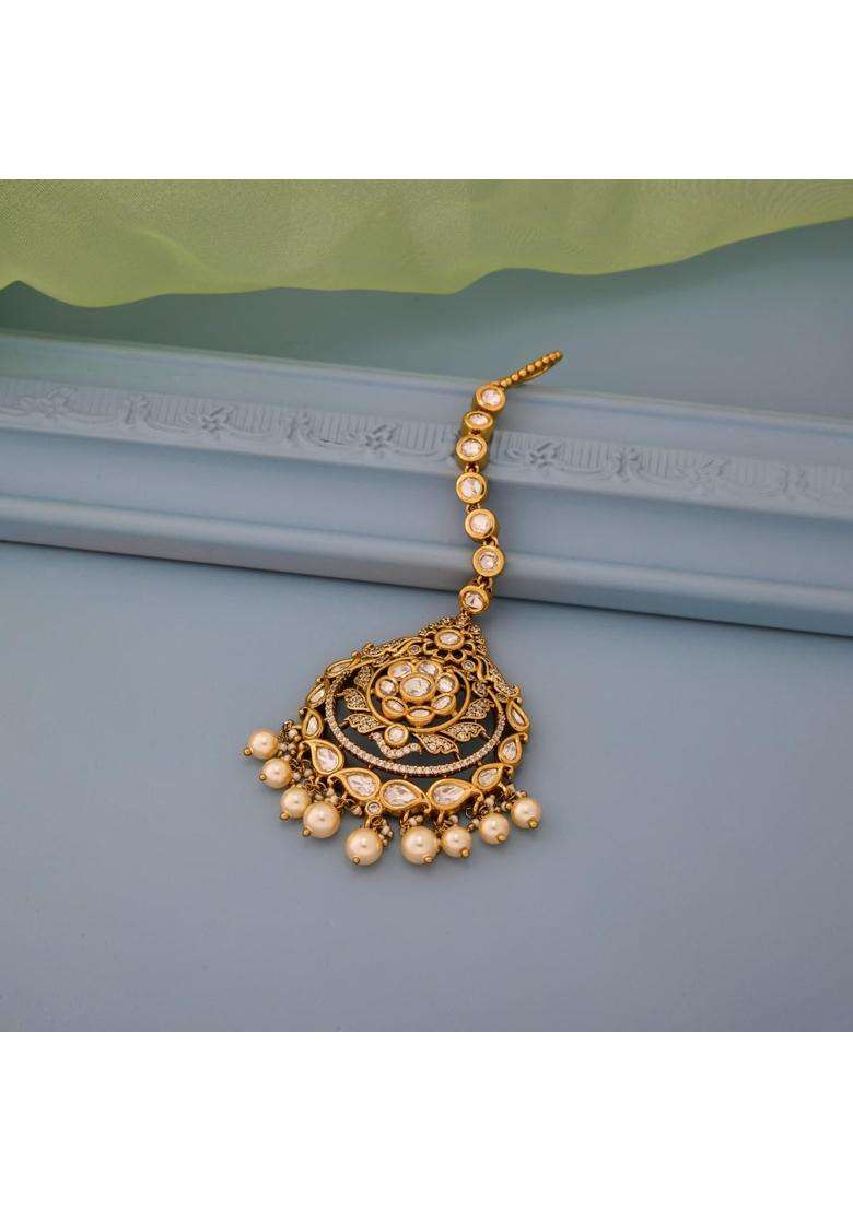 Kushals Fashion Jewellery White Victorian Plated Kundan Maang Tikka for Women - Indya