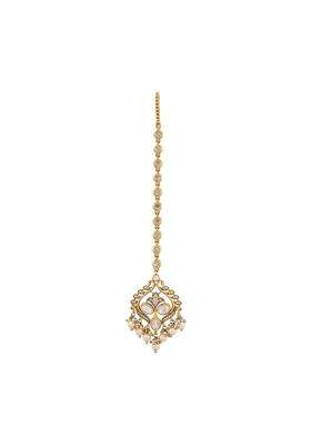 Kushals Fashion Jewellery White Victorian Plated Kundan Maang Tikka for Women