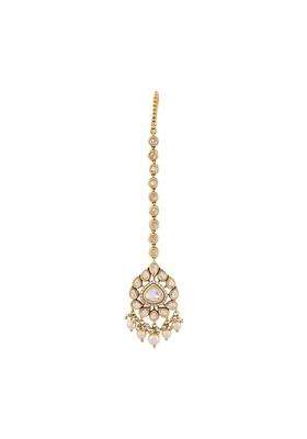 Kushals Fashion Jewellery White Victorian Plated Kundan Maang Tikka for Women