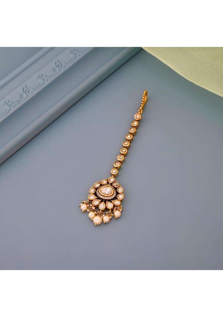 Kushals Fashion Jewellery White Victorian Plated Kundan Maang Tikka for Women - Indya