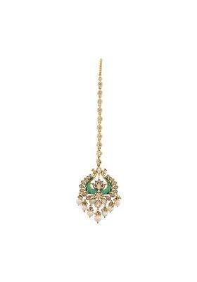 Kushals Fashion Jewellery Ruby Victorian Plated Kundan Maang Tikka for Women