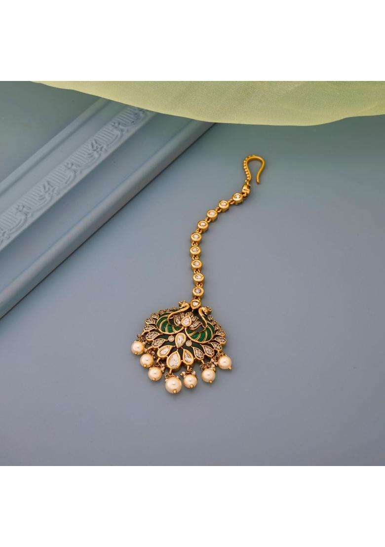 Kushals Fashion Jewellery Ruby Victorian Plated Kundan Maang Tikka for Women - Indya