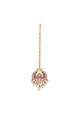 Kushals Fashion Jewellery Ruby Victorian Plated Kundan Maang Tikka for Women