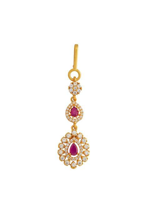 Kushals Fashion Jewellery Ruby Gold Polished 925 Silver Temple Tikka Best for Bridesmaids