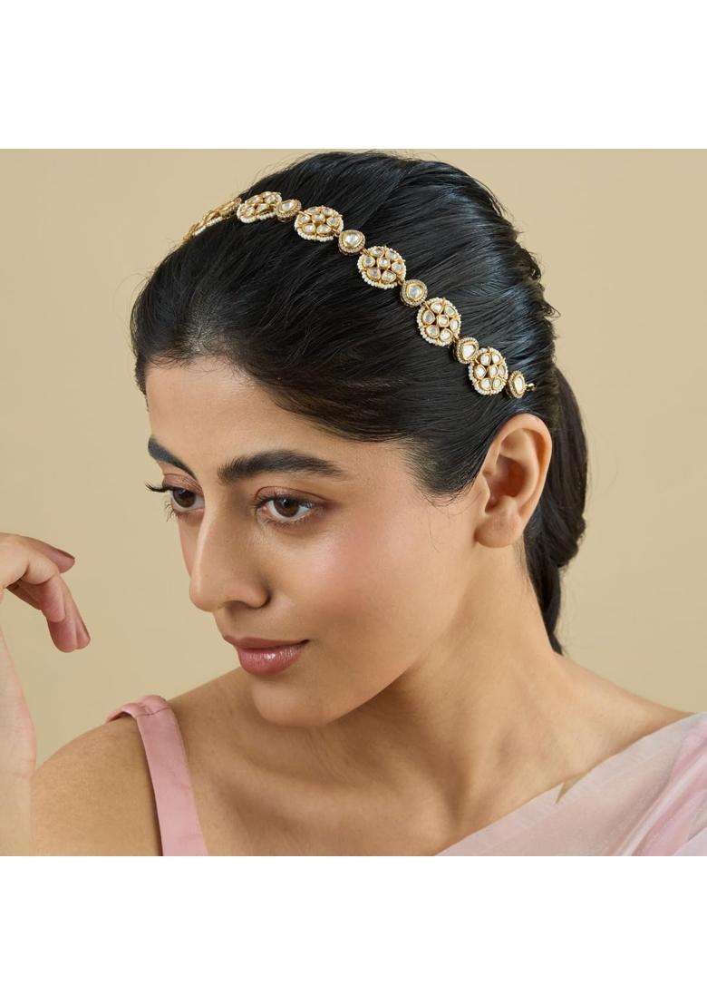 Kushals Fashion Jewellery White Victorian Plated Kundan Sheeshphool Tikka for Women - Indya