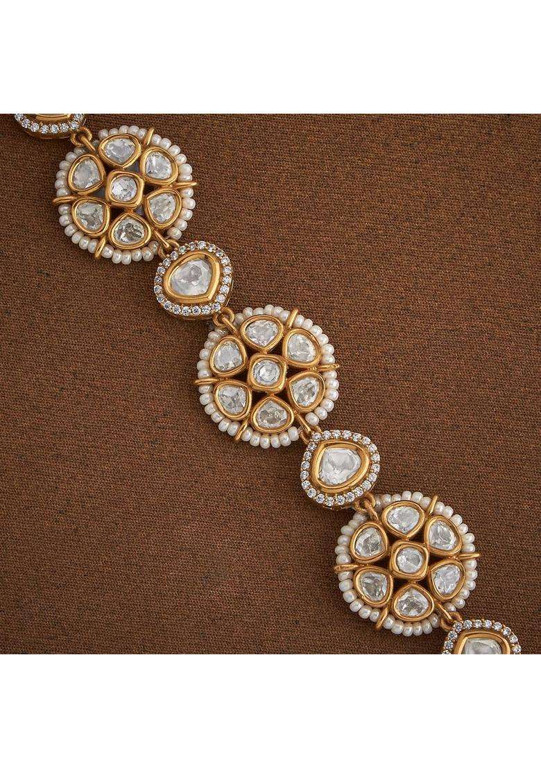 Kushals Fashion Jewellery White Victorian Plated Kundan Sheeshphool Tikka for Women - Indya