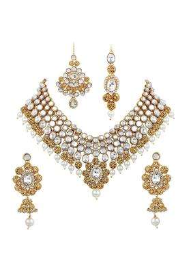 Shining Diva Bridal Kundan Necklace Set Jewellery Set with Maang Tikka Passa and Earrings for Girls Women Red