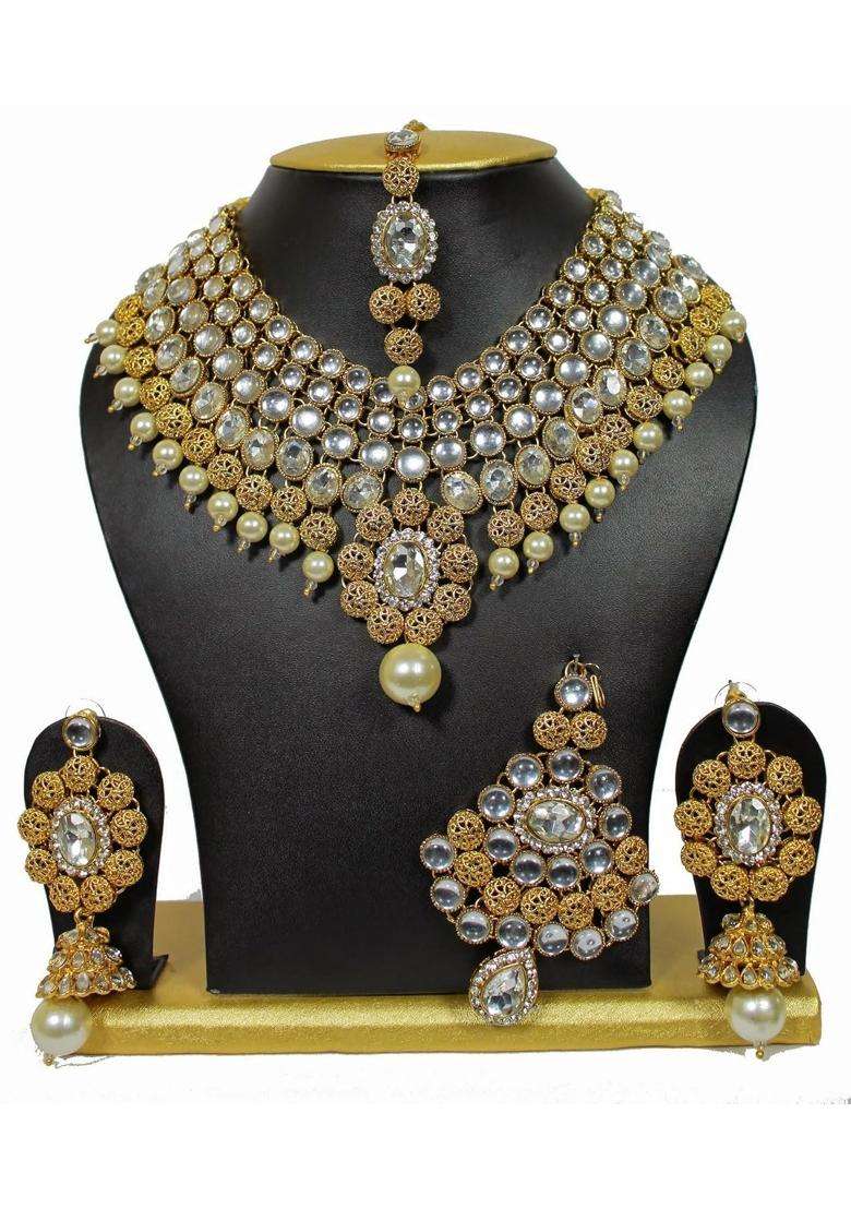 Shining Diva Bridal Kundan Necklace Set Jewellery Set with Maang Tikka Passa and Earrings for Girls Women Red - Indya