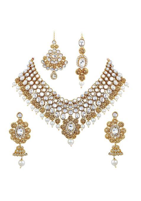 Shining Diva Bridal Kundan Necklace Set Jewellery Set with Maang Tikka Passa and Earrings for Girls Women Red