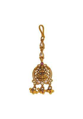 Kushals Fashion Jewellery Ruby Oxidised Gold Plated Ethnic 925 Pure Silver Temple Tikka