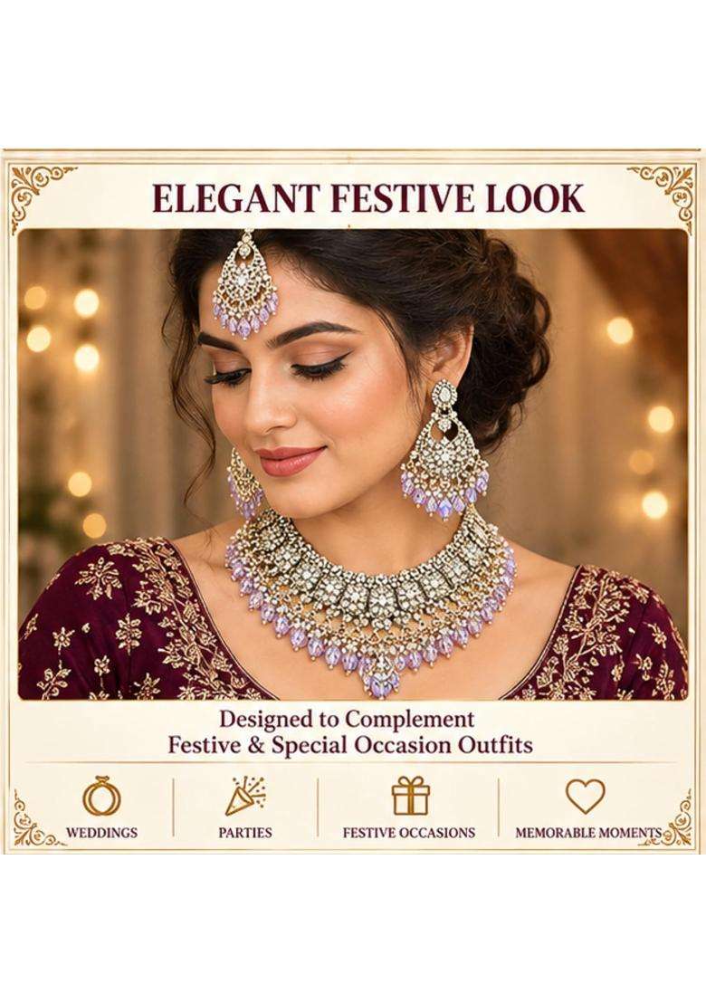 SK Jewellers Fashion Traditional Kundan Choker Necklace Set with Earrings and Maang Tikka for Women Pack of 2 - Indya