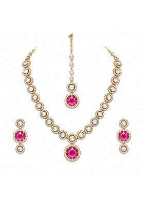 Pink Kundan Necklace Set with Earrings and Maang Tikka
