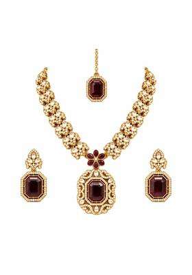 Traditional Kundan Necklace Set for Women Gold Tone Bridal Jewellery Set with Matching Earrings and Maang