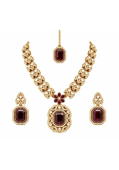 Traditional Kundan Necklace Set for Women Gold Tone Bridal Jewellery Set with Matching Earrings and Maang