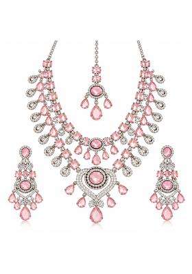 Zavira 24K Gold Tone Kundan Necklace Set for Women Pink Stone Bridal Jewellery Set with Necklace