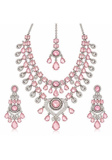 Zavira 24K Gold Tone Kundan Necklace Set for Women Pink Stone Bridal Jewellery Set with Necklace