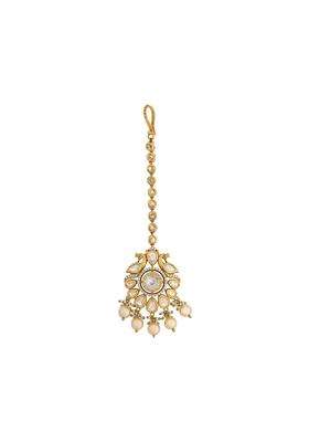 Kushals Fashion Jewellery White Victorian Plated Kundan Maang Tikka for Women
