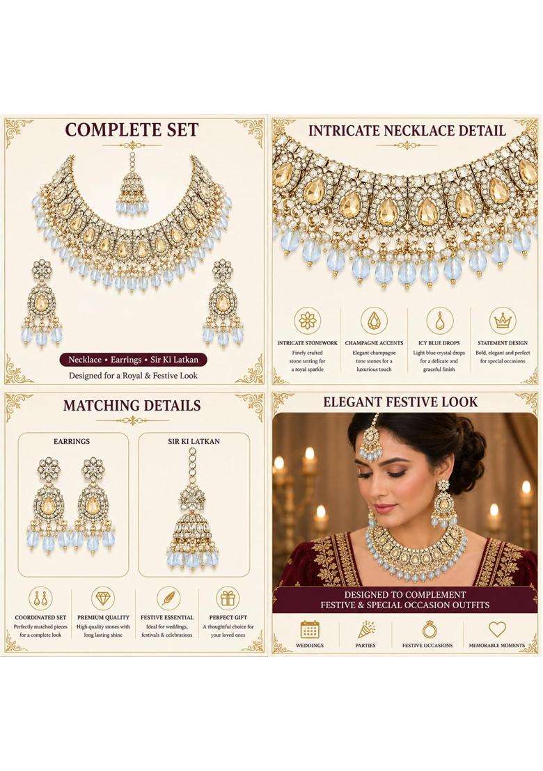 SK Jewellers Fashion Traditional Kundan Choker Necklace Set with Earrings and Maang Tikka for Women - Indya