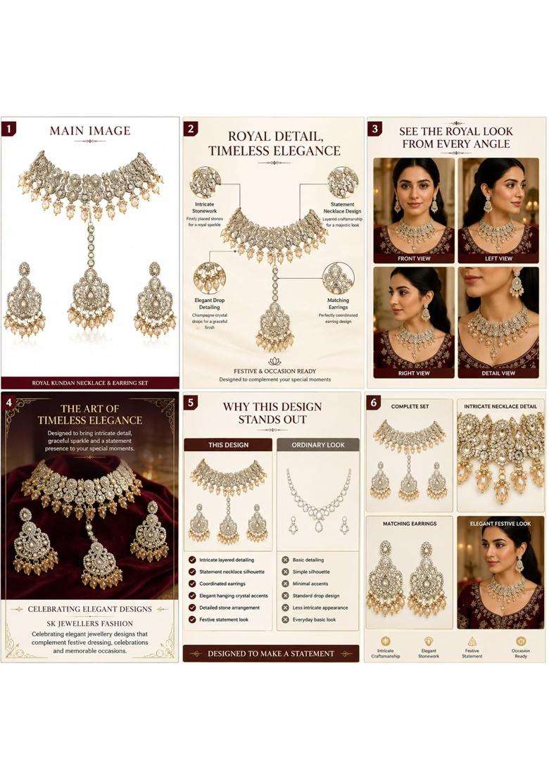 SK Jewellers Fashion Traditional Kundan Choker Necklace Set with Earrings and Maang Tikka for Women Pack of 2 - Indya
