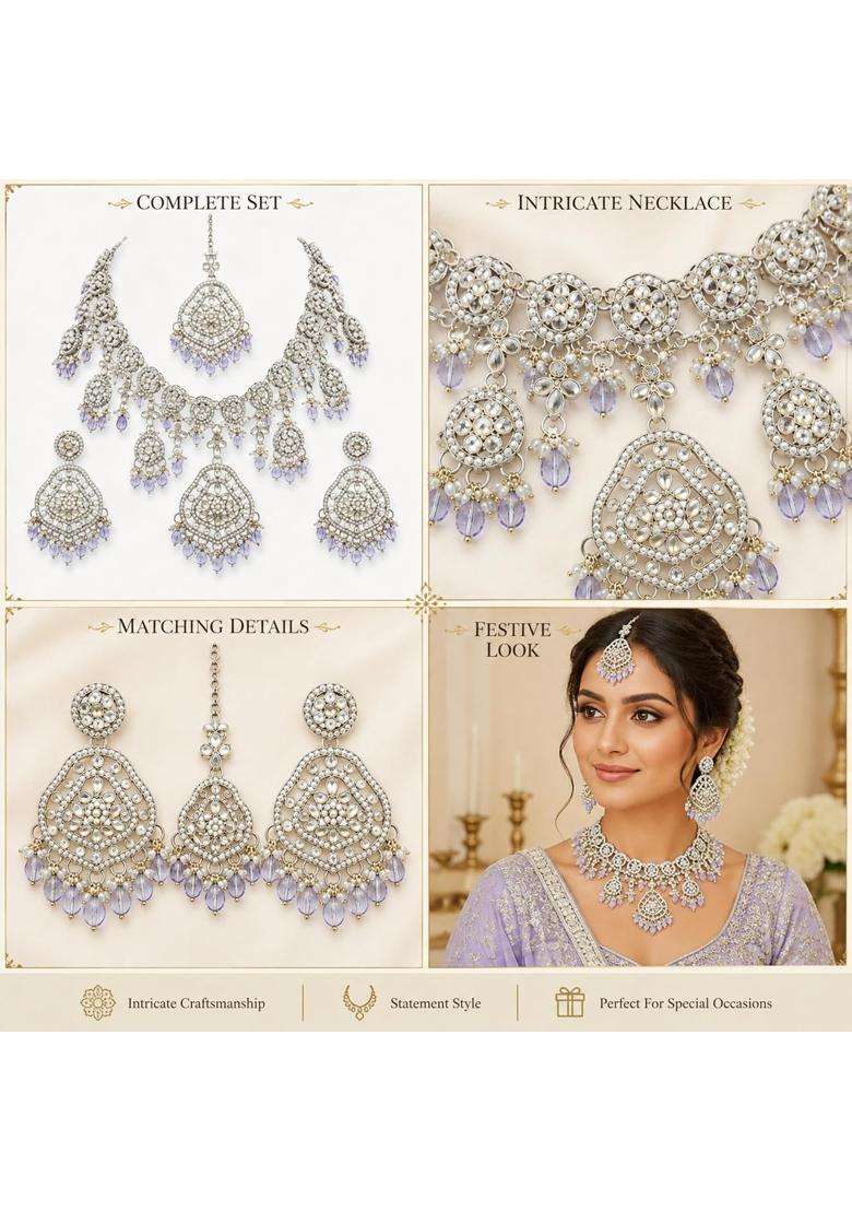 SK Jewellers Fashion Traditional Kundan Choker Necklace Set with Earrings and Maang Tikka for Women - Indya