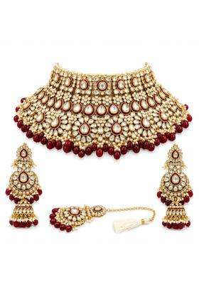 Traditional Kundan Bridal Jewellery Set for Women Necklace Earrings Maang Tikka Beads Wedding Aniversariy