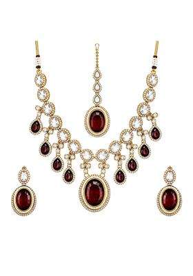 Shree JI Jewellery Ruby Red Stones with Gold Plated Kundan Bridal Jewellery Set for Women