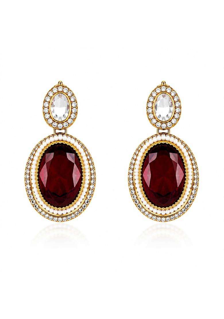 Shree JI Jewellery Ruby Red Stones with Gold Plated Kundan Bridal Jewellery Set for Women - Indya