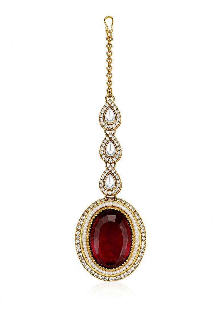 Shree JI Jewellery Ruby Red Stones with Gold Plated Kundan Bridal Jewellery Set for Women - Indya