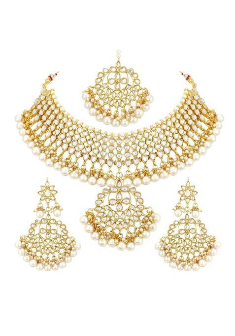 Aheli Indian Traditional Maang Tikka with Kundan Necklace Earrings Set Ethnic Wedding Party Designer Jewelry