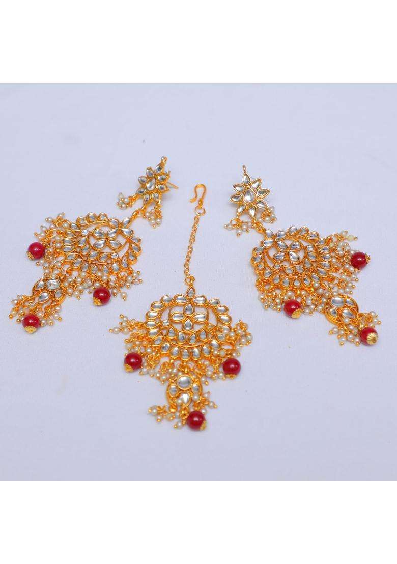Swarajshop Maroon Luxury Kundan Bridal Choker Necklace Set with Ruby Bead Drops - Indya