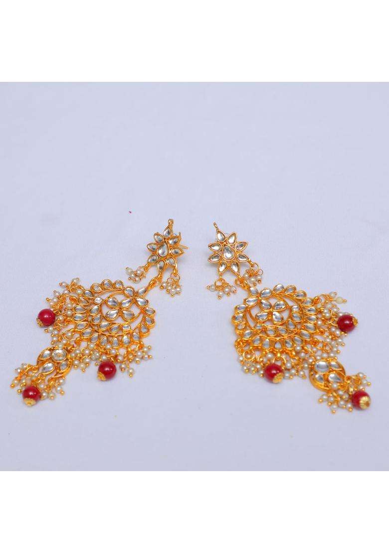 Swarajshop Maroon Luxury Kundan Bridal Choker Necklace Set with Ruby Bead Drops - Indya