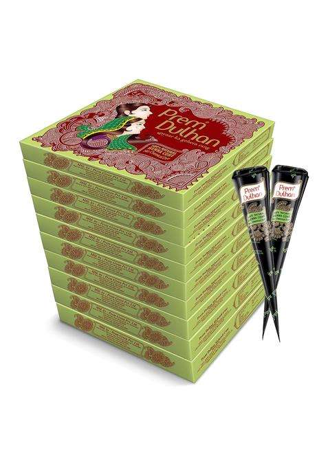 Prem Dulhan Green Mehendi Cone 12PC in 1 Box Pack of 10