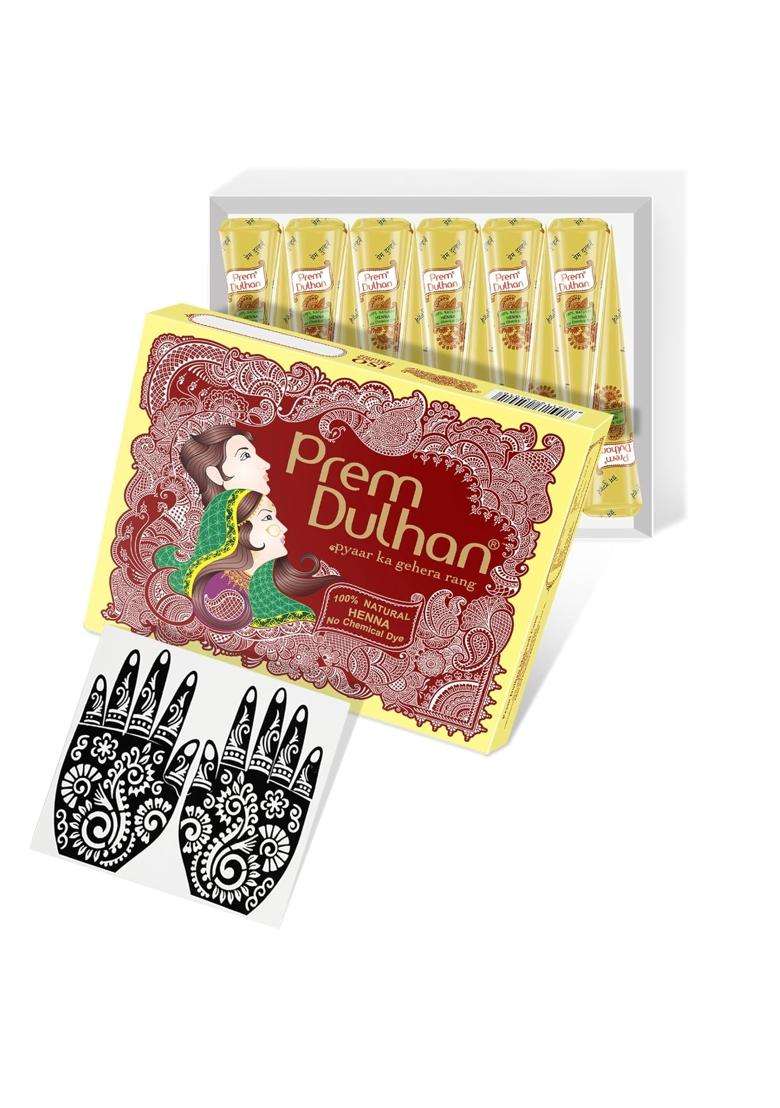 Prem Dulhan Mehendi Cones Pure Henna Leaves Mahandi Paste Cones Box for Hand Design Set of 60 - Indya