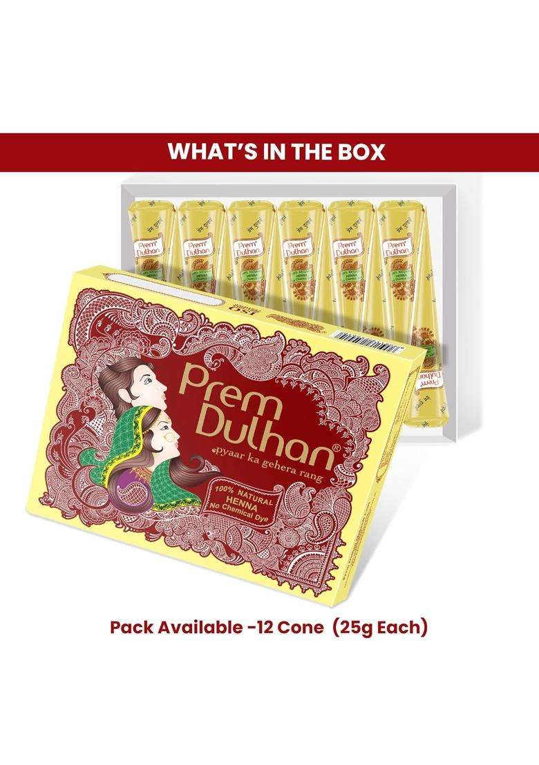 Prem Dulhan Mehendi Cones Pure Henna Leaves Mahandi Paste Cones Box for Hand Design Set of 60 - Indya
